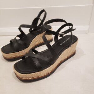 Lucky Brand Carolie Espadrille Wedge Sandal in Black and Beige Size 8